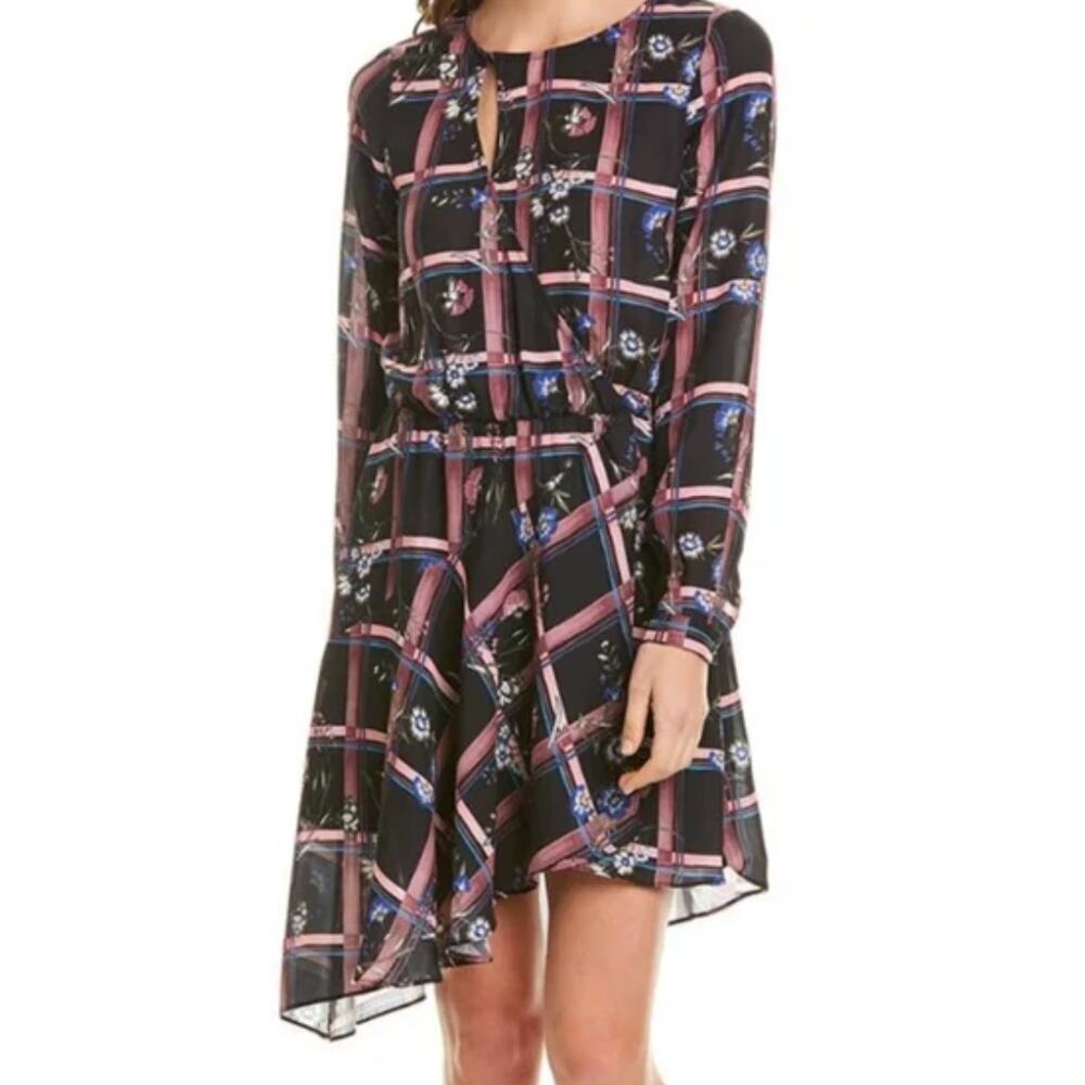 Parker Plaid Long Sleeve Mini Dress High Low Hem  Size M